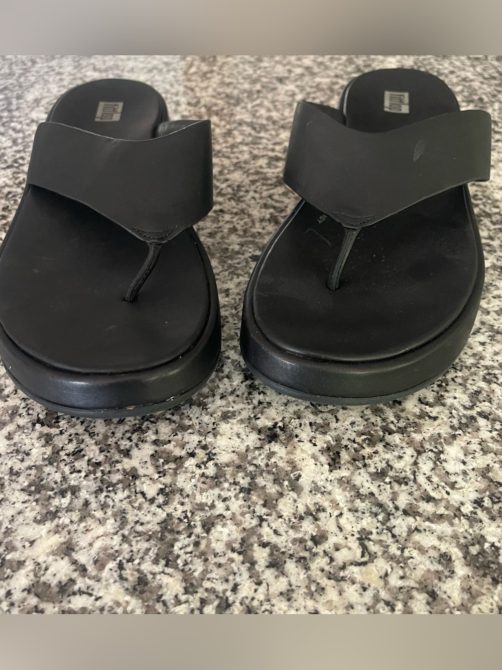 FitFlop F-Mode Leather Flatform Toe-Post Sandals platform Black Size 9 Orthotic - Picture 2 of 8
